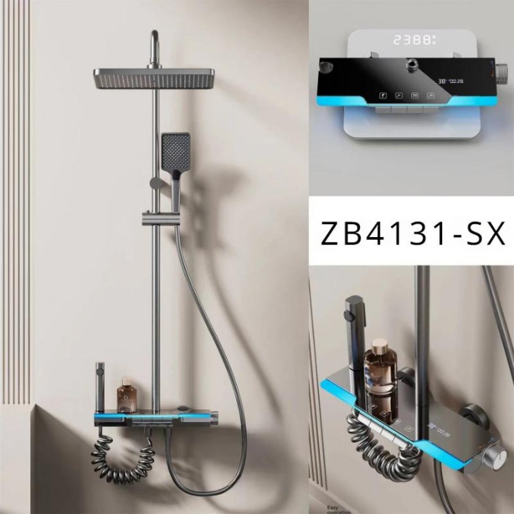 Bathroom Smart Thermostat Shower System Set Wall-mounted Temperature Digital Display Rainlfall Shower Set Bathroom Faucet Set