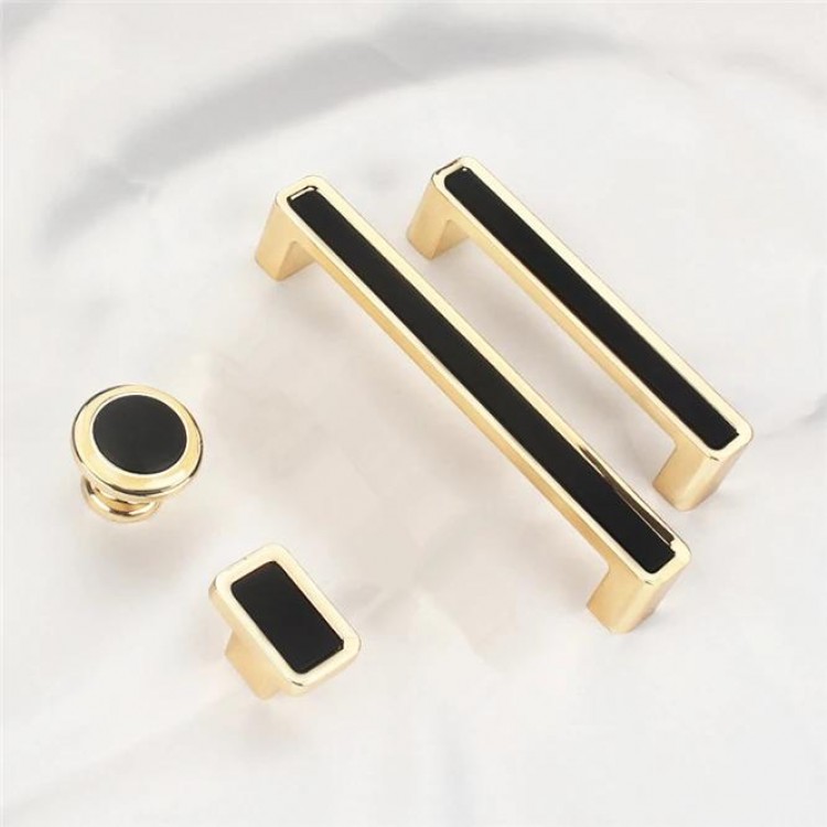 100PCS European Style Black Gold Cabinet Handles Solid Zinc Alloy Kitchen Cupboard Pulls Drawer Knobs Furniture Handle Hardware