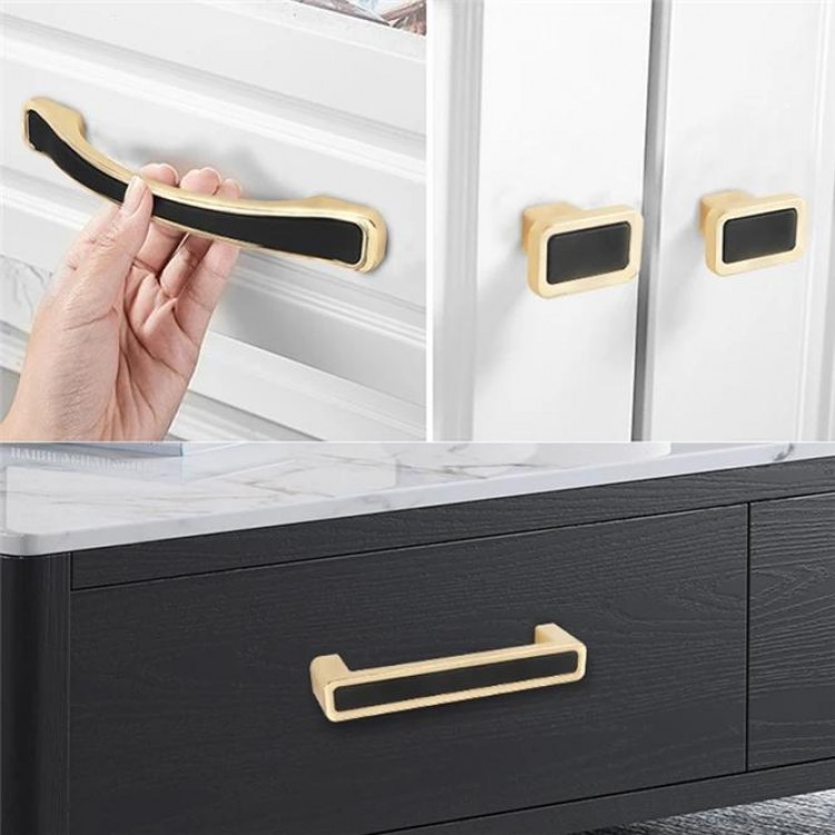 100PCS European Style Black Gold Cabinet Handles Solid Zinc Alloy Kitchen Cupboard Pulls Drawer Knobs Furniture Handle Hardware