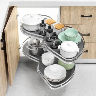 Kitchen Cabinet Corner Basket Drawer Stainless steel Double-Layer whirl Pull-out Storage Organizers Removable,Height Adjustable
