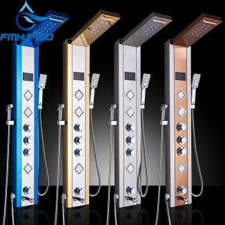 Bath Shower Faucet LED Temperature Digital Display Shower Panel Body Massage System Jets Tower Shower Column Faucet Wall Mounted