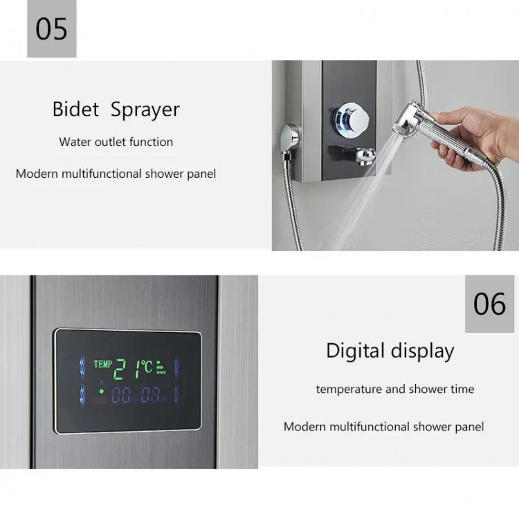 Bath Shower Faucet LED Temperature Digital Display Shower Panel Body Massage System Jets Tower Shower Column Faucet Wall Mounted