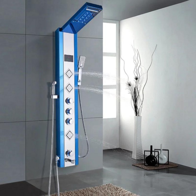 Bath Shower Faucet LED Temperature Digital Display Shower Panel Body Massage System Jets Tower Shower Column Faucet Wall Mounted