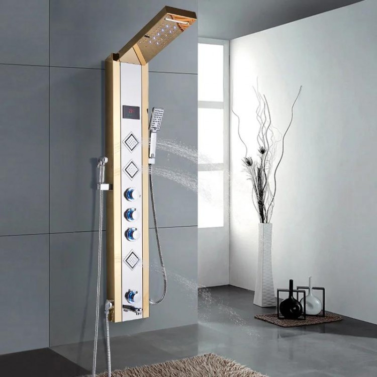 Bath Shower Faucet LED Temperature Digital Display Shower Panel Body Massage System Jets Tower Shower Column Faucet Wall Mounted