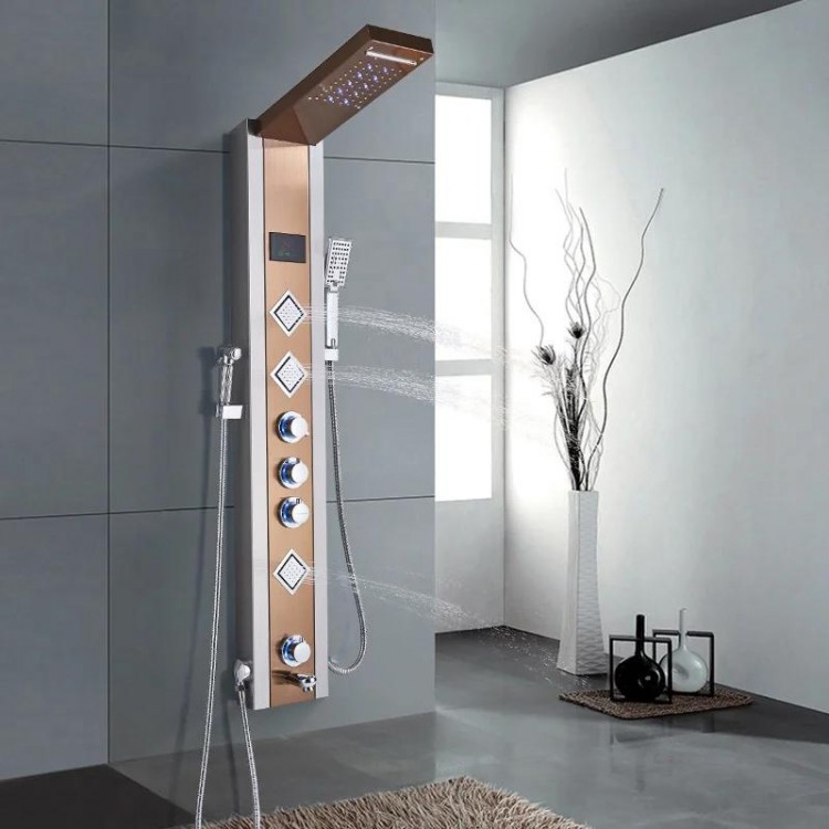 Bath Shower Faucet LED Temperature Digital Display Shower Panel Body Massage System Jets Tower Shower Column Faucet Wall Mounted