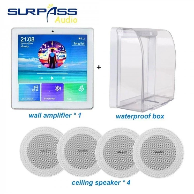 Bluetooth Wall Amplifier Smart Home Audio Mini Touch Screen 4*20W Stereo Sound Music Panel PA System Loudspeaker Ceiling Speaker