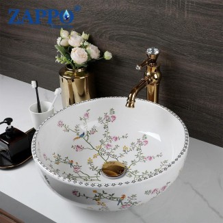 ZAPPO Ceramic Basin Sink Bowl for Bathroom Sink Faucet Combo Above Counter Porcelain Round Shape Vanity Top Sinks for Hotel