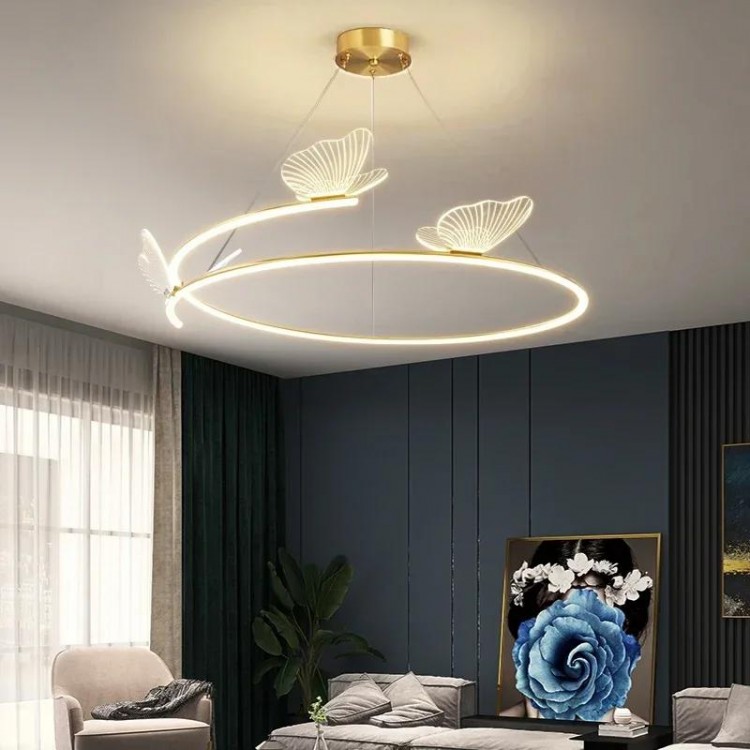 Modern Butterfly Chandelier Minimalist Living Room Hanging Lamp Fashion Creativity Pendant Light for Home Decoration Round LED