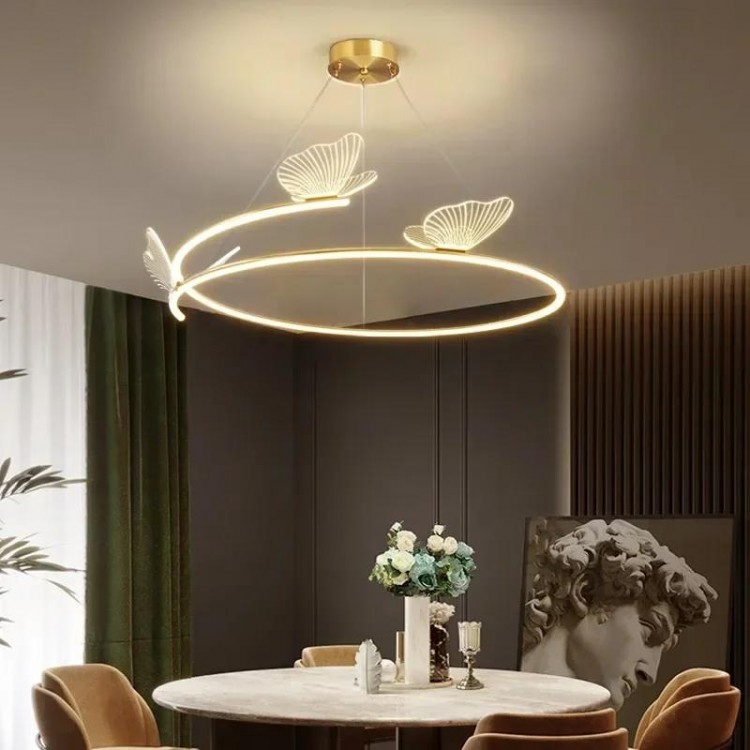 Modern Butterfly Chandelier Minimalist Living Room Hanging Lamp Fashion Creativity Pendant Light for Home Decoration Round LED