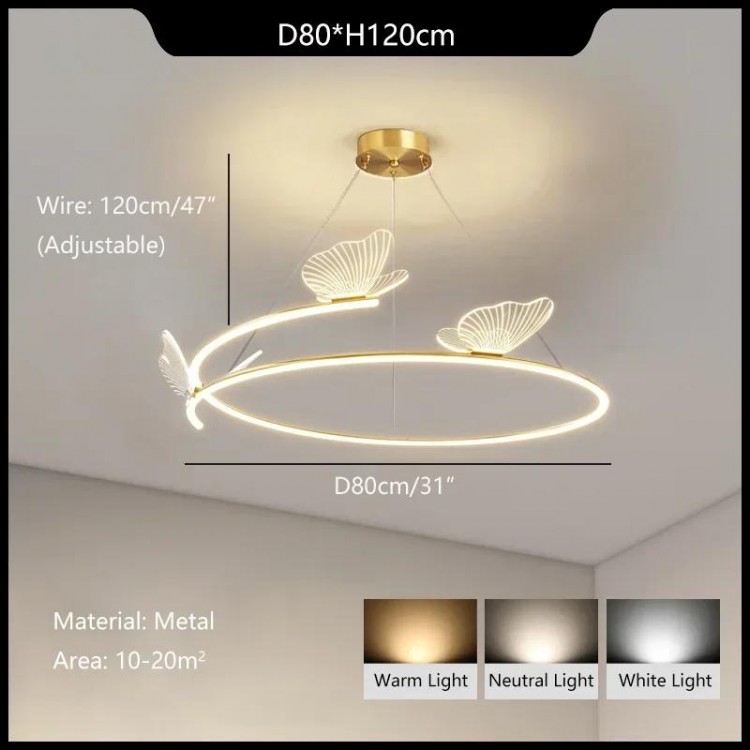 Modern Butterfly Chandelier Minimalist Living Room Hanging Lamp Fashion Creativity Pendant Light for Home Decoration Round LED