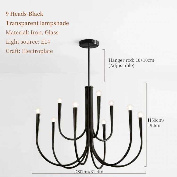 Living Room Candle Hanging Lamps for Ceiling French Style Black Pendant Light Luxury Led Chandelier Room Decor Lustre