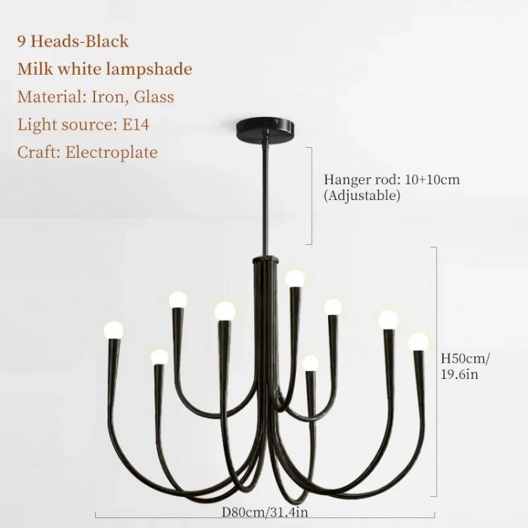 Living Room Candle Hanging Lamps for Ceiling French Style Black Pendant Light Luxury Led Chandelier Room Decor Lustre