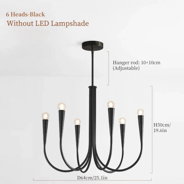 Living Room Candle Hanging Lamps for Ceiling French Style Black Pendant Light Luxury Led Chandelier Room Decor Lustre