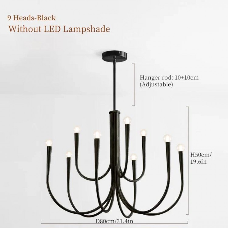 Living Room Candle Hanging Lamps for Ceiling French Style Black Pendant Light Luxury Led Chandelier Room Decor Lustre