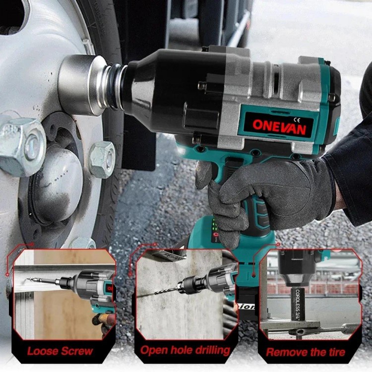 ONEVAN 3100N.M Torque Brushless Electric Impact Wrench Cordless Wrench Screwdriver Socket Power Tools For Makita 18V Battery