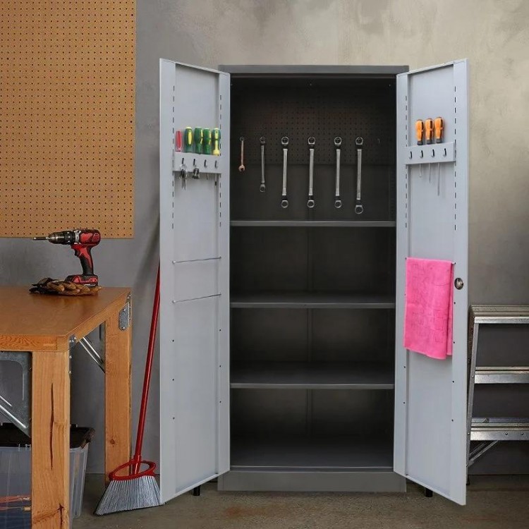 Knock-down Cabinet Metal Garage Cabinet with 4 Adjustable Shelves Lighty-duty Tool Storage Cabinet