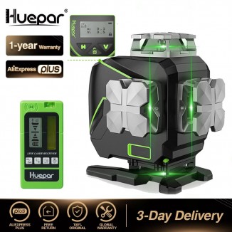 Huepar S04CG-5RG 4D Green Beam Cross Line Laser Level Set With Detector,Bluetooh,Remote Control,Bracket & Hard Case Tool Kit