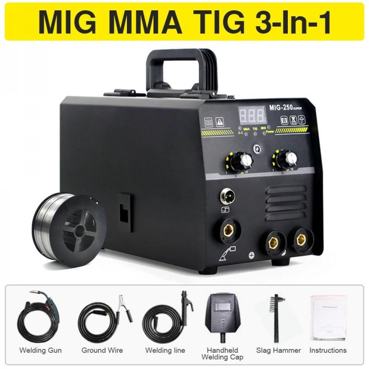 3 In 1 Mig MMA TIG Non Gas Welding Machine 250 Super 220V Welding Equipment Intelligent Adjustment  IGBT Inverter Welder