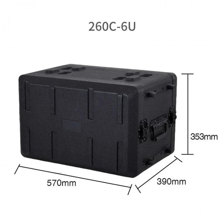 260C-6U Tool Cabinet Flight Case Stage Audio Amplifier Organizer Portable Toolbox Shockproof PE Plastic Microphone Receiver Box