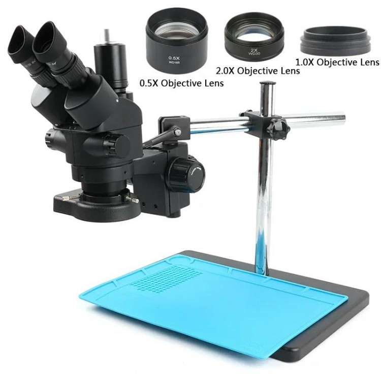 3.5X-90X Simul-Focus Continuous Zoom Trinocular Stereo Microscope 56 LED Ring Light Work Mat For PCB Board Soldering Repair