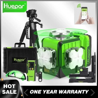 Huepar 3D Cross Line Laser Level Self Leveling outdoor Bluetooth Remote Control Laser Kits With li-ion Battery Hard Carry Case