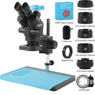 3.5-90X Zoom Trinocular Stereo Microscope Set + 2K 4K 48MP 55MP HDMI USB Video Camera + 1X 0.7X 0.5X 2X Auxiliary Objective Lens