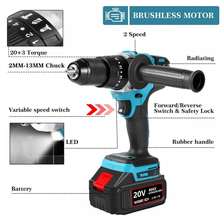 Brushless Electric Angle Grinder  Impact Wrench Impact Drill Rotary Hammer Combo Kit Power Tool Sets With 2xBattery For Makita