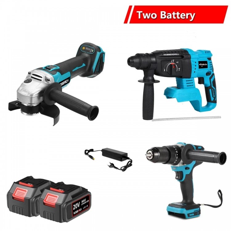 Brushless Electric Angle Grinder  Impact Wrench Impact Drill Rotary Hammer Combo Kit Power Tool Sets With 2xBattery For Makita