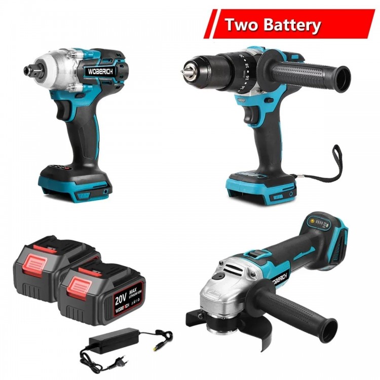 Brushless Electric Angle Grinder  Impact Wrench Impact Drill Rotary Hammer Combo Kit Power Tool Sets With 2xBattery For Makita