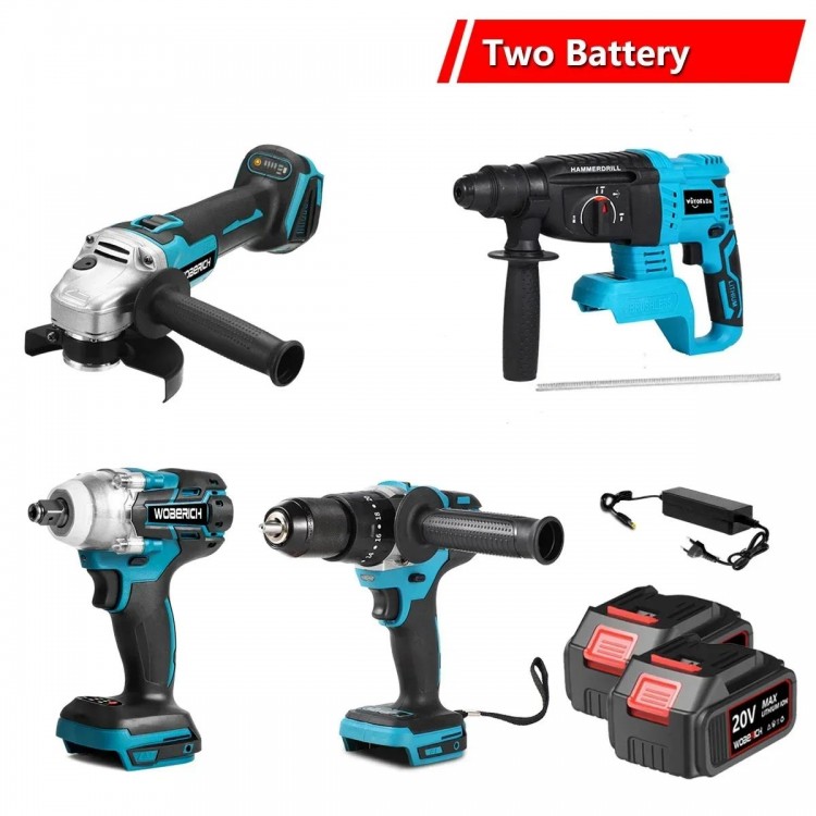 Brushless Electric Angle Grinder  Impact Wrench Impact Drill Rotary Hammer Combo Kit Power Tool Sets With 2xBattery For Makita