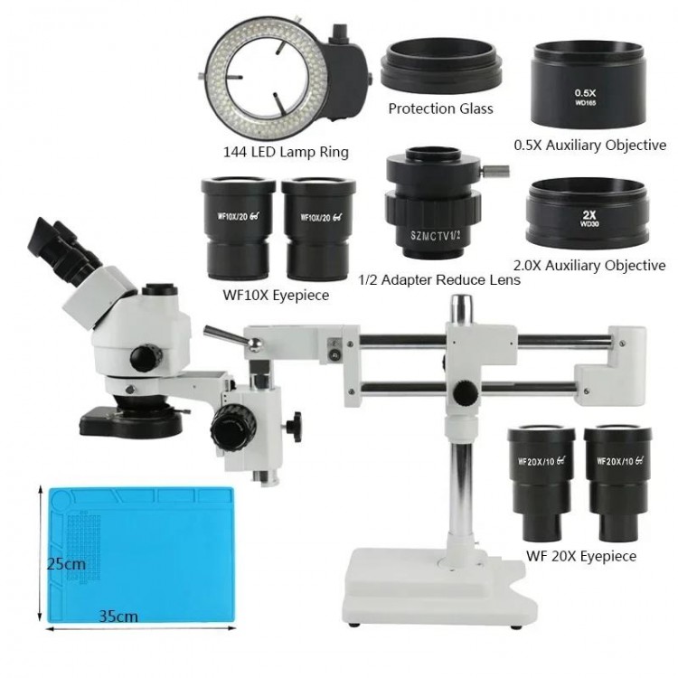 3.5X 90X 180X Simul-Focus Double Boom Stand Trinocular Stereo Zoom Microscope 48MP 55MP 2K 4K HDMI VGA USB Camera For PCB Repair