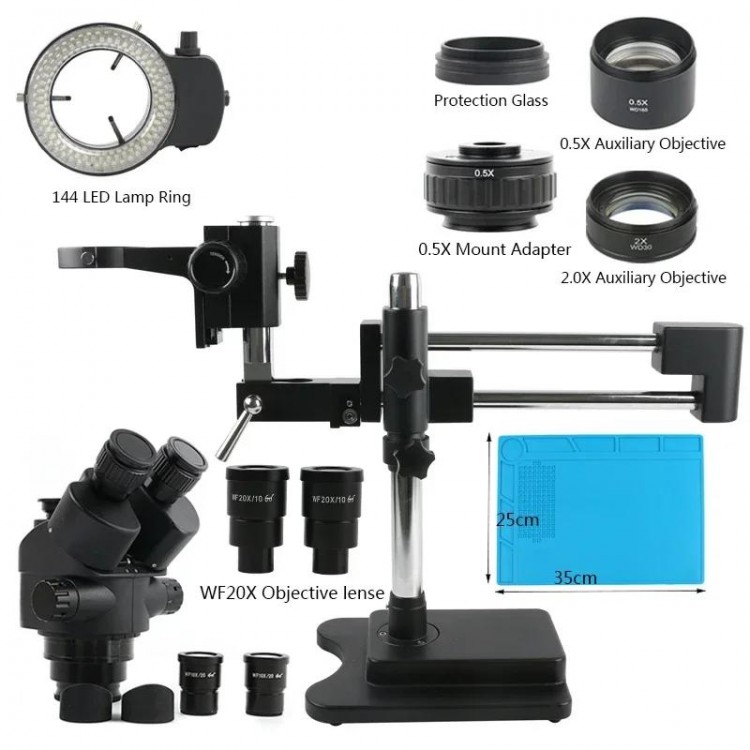 3.5X 90X 180X Simul-Focus Double Boom Stand Trinocular Stereo Zoom Microscope 48MP 55MP 2K 4K HDMI VGA USB Camera For PCB Repair