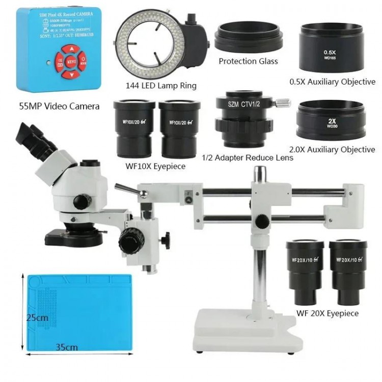 3.5X 90X 180X Simul-Focus Double Boom Stand Trinocular Stereo Zoom Microscope 48MP 55MP 2K 4K HDMI VGA USB Camera For PCB Repair