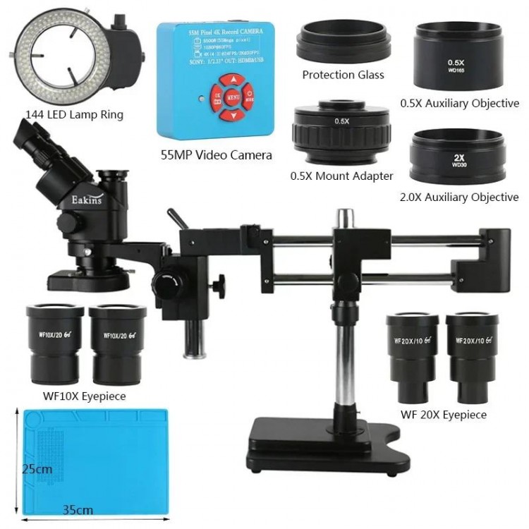 3.5X 90X 180X Simul-Focus Double Boom Stand Trinocular Stereo Zoom Microscope 48MP 55MP 2K 4K HDMI VGA USB Camera For PCB Repair