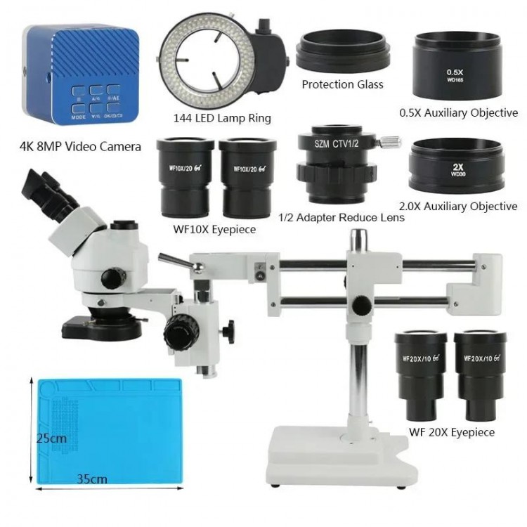 3.5X 90X 180X Simul-Focus Double Boom Stand Trinocular Stereo Zoom Microscope 48MP 55MP 2K 4K HDMI VGA USB Camera For PCB Repair