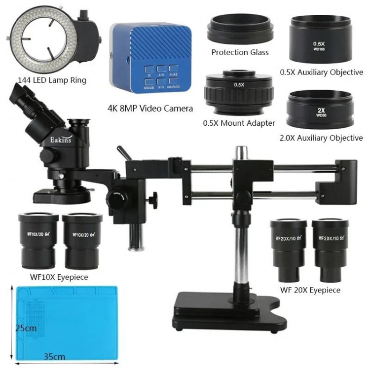 3.5X 90X 180X Simul-Focus Double Boom Stand Trinocular Stereo Zoom Microscope 48MP 55MP 2K 4K HDMI VGA USB Camera For PCB Repair