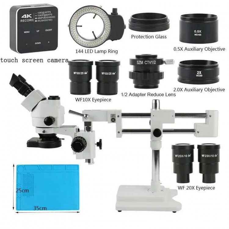 3.5X 90X 180X Simul-Focus Double Boom Stand Trinocular Stereo Zoom Microscope 48MP 55MP 2K 4K HDMI VGA USB Camera For PCB Repair