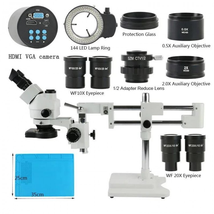 3.5X 90X 180X Simul-Focus Double Boom Stand Trinocular Stereo Zoom Microscope 48MP 55MP 2K 4K HDMI VGA USB Camera For PCB Repair