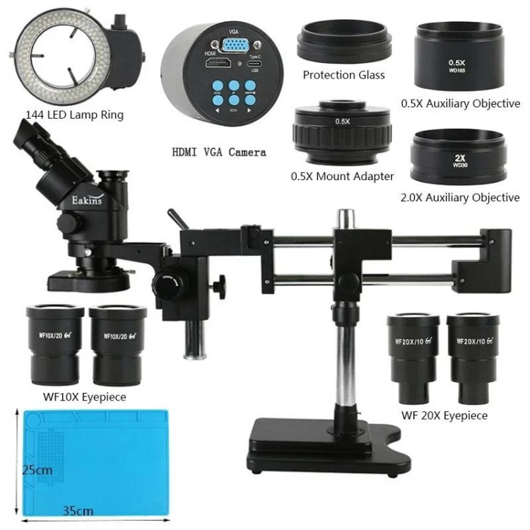 3.5X 90X 180X Simul-Focus Double Boom Stand Trinocular Stereo Zoom Microscope 48MP 55MP 2K 4K HDMI VGA USB Camera For PCB Repair