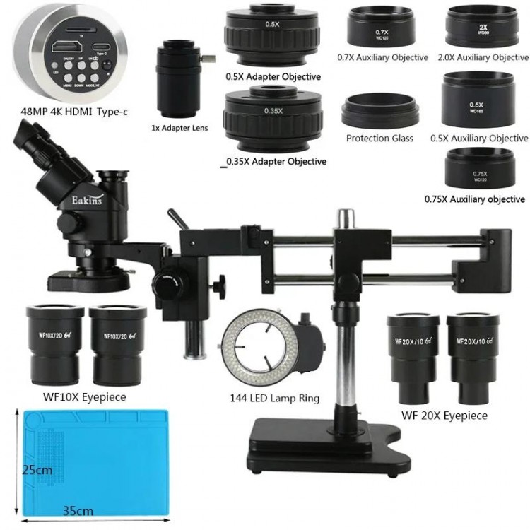 3.5X 90X 180X Simul-Focus Double Boom Stand Trinocular Stereo Zoom Microscope 48MP 55MP 2K 4K HDMI VGA USB Camera For PCB Repair