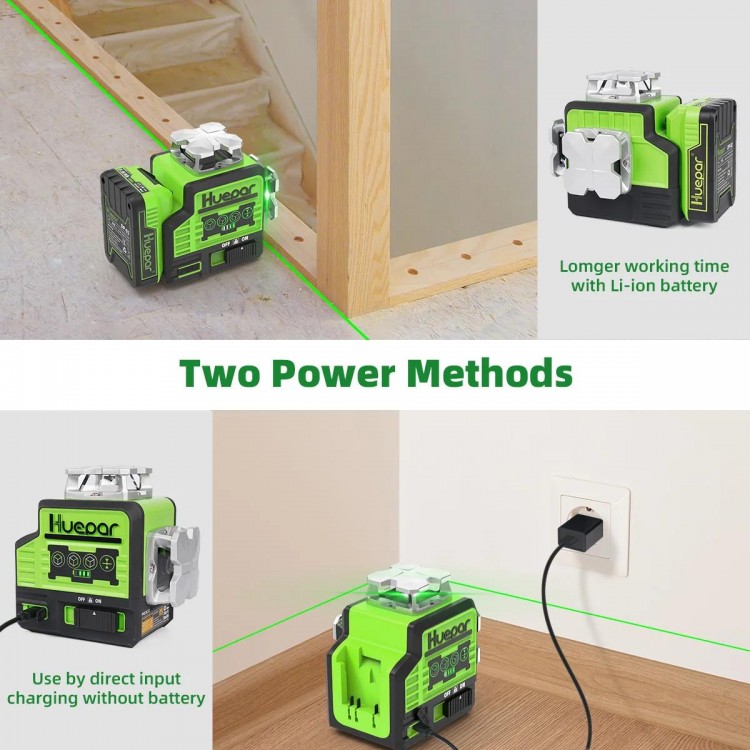 Huepar 3D Cross Line Laser Level Outdoor Self-leveling With Bluetooth & Remote Control Function, li-ion Battery& Hard Carry Case