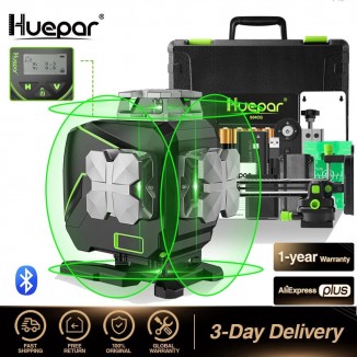 Huepar S04CG 16 lines 4D Cross Line Laser Level Bluetooth & Remote Control Functions Green Beam Lines With Hard Carry Case