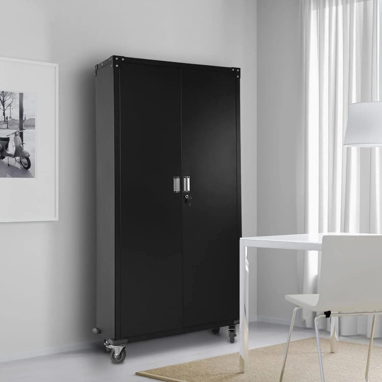 Online Products Custom Office Furniture Steel Metal Tool Storage Swing 2 Door Garage Cabinet With Four Wheels