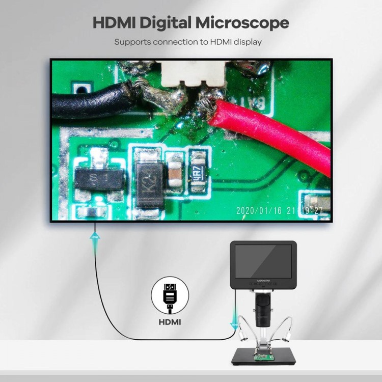 Andonstar AD246SM Trinocular 2000X UHD 2160P HDMI Digital Microscope with PC Connection for PCB Solder Check for Phone Repair