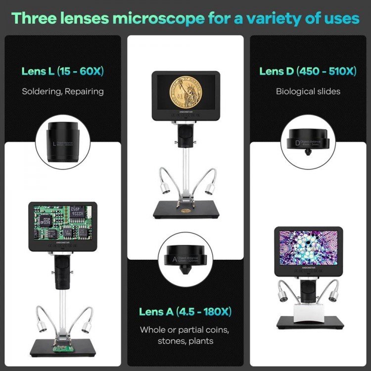 Andonstar AD246SM Trinocular 2000X UHD 2160P HDMI Digital Microscope with PC Connection for PCB Solder Check for Phone Repair