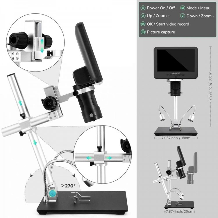 Andonstar AD246SM Trinocular 2000X UHD 2160P HDMI Digital Microscope with PC Connection for PCB Solder Check for Phone Repair