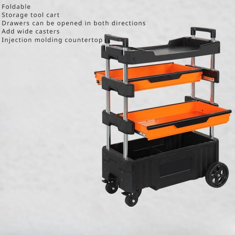 Automotive Repair Multifunctional Small Cart Foldable Maintenance Tool Cart Mobile Four Layer Parts Rack Layer Tool Cabinet