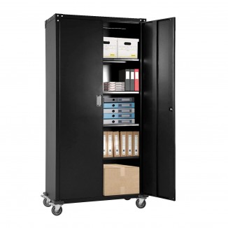 Wholesale Black Tall Standing Metal Office File Storage Rolling Locked Garage 2 Swing Door Steel Tool Cabinet With Four Wheels