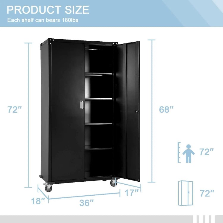 Wholesale Black Tall Standing Metal Office File Storage Rolling Locked Garage 2 Swing Door Steel Tool Cabinet With Four Wheels