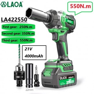 LAOA Electric Impact Cordless Wrench 21V Brushless Wrench Socket Li-ion Battery Hand Power Tools For Car Tires 1/2 inch